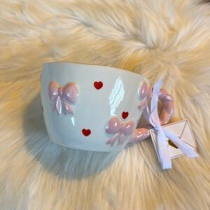 Coquette Embossed Pink and White Bows Valentines Day Mug
